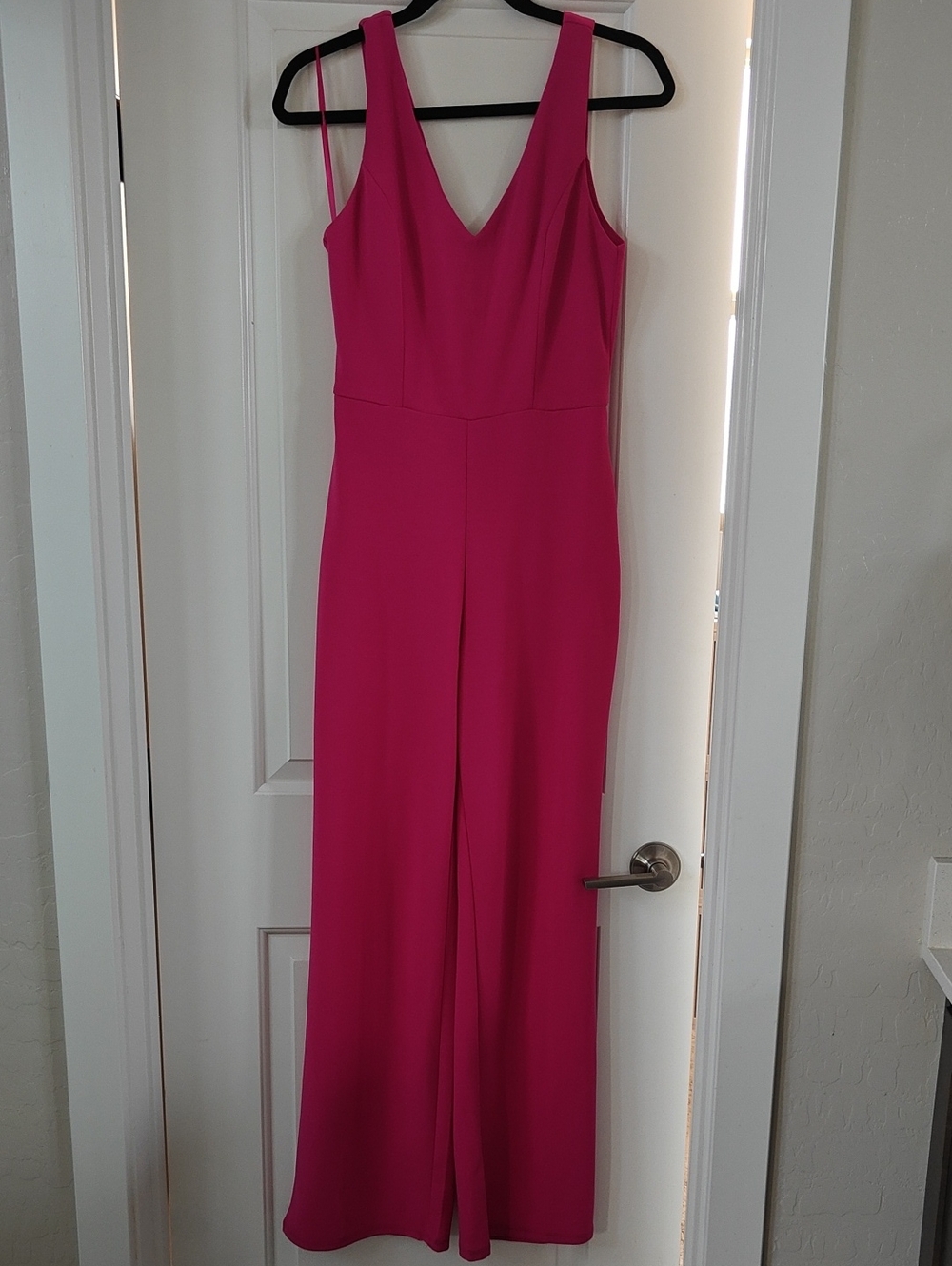 Sleeveless Deep V Wide-Leg Pink Jumpsuit